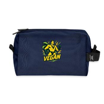 Végane, super-héros, pouvoir, environnement, bien-être animal - Trousse de toilette en tissu recyclé - marine - Devant