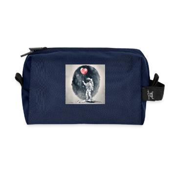 Astronaut auf Mond mit rotem Ballon in Herzform - Recycelte Kulturtasche - Navy - Vorne