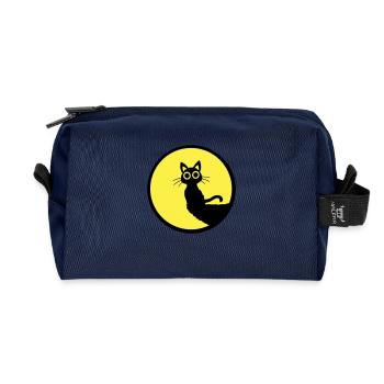 Katze Süß Mond Rund Klippe Berg Nacht große Augen - Recycelte Kulturtasche - Navy - Vorne