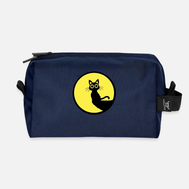 Katze Süß Mond Rund Klippe Berg Nacht große Augen - Recycelte Kulturtasche - Navy