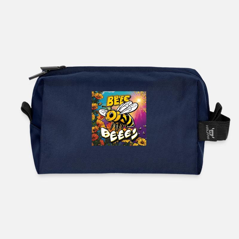 Bee Buzz - Recycled Toiletry Zip Bag - navy