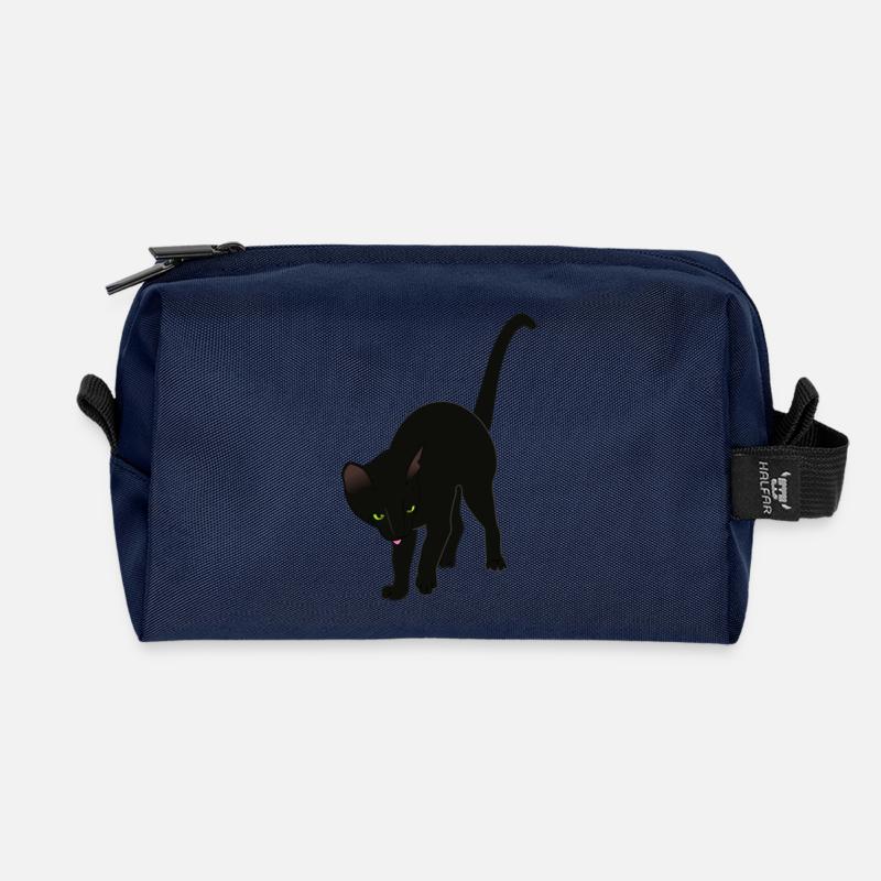 Black cat - Recycled Toiletry Zip Bag - navy