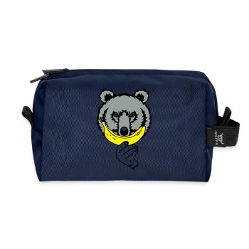 teddy bear smiling banana smiley face because - Recycled Toiletry Zip Bag - navy - Front