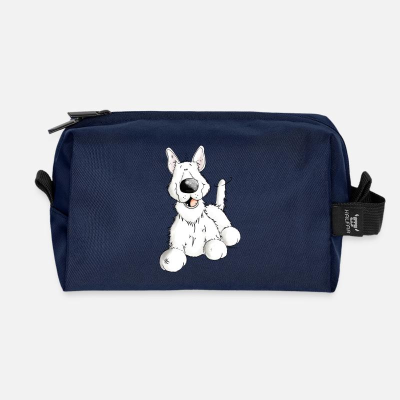 White German Shepherd Dog - Breed - Dogs - Recycled Toiletry Zip Bag - navy