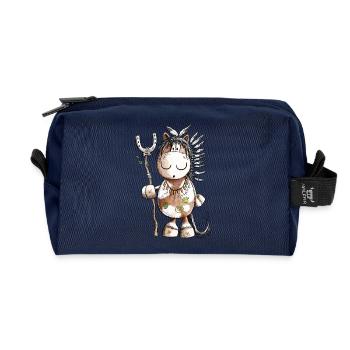 Chief Horse with Indian Feathers - Recycled Toiletry Zip Bag - navy - Front