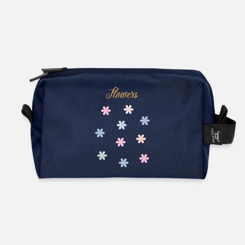 Pastel Blossom Magic: Elegant Floral Design - Recycled Toiletry Zip Bag - navy