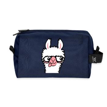 Llama Nerd Geek Horn-Rimmed Glasses Smart Funny Grimace - Recycled Toiletry Zip Bag - navy - Front