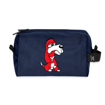 Hund Sitzt Sabbert Spucke Zunge Lustig Dumm Comic - Recycelte Kulturtasche - Navy - Vorne