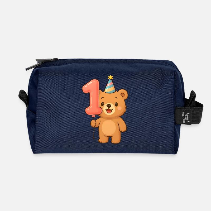 Bär mit Luftballon zum 1. Geburtstag - Recycelte Kulturtasche - Navy