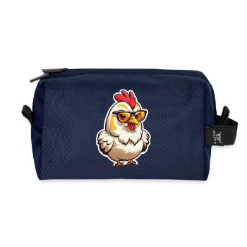 Spectacled Chicken Cartoon - Recycled Toiletry Zip Bag - navy - Front