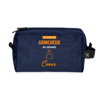 Coeur orange sur noir - Trousse de toilette en tissu recyclé - marine - Devant