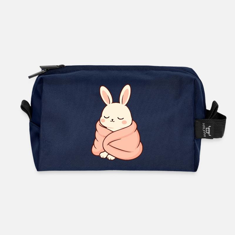 Sleeping bunny in cuddly blanket - Recycled Toiletry Zip Bag - navy