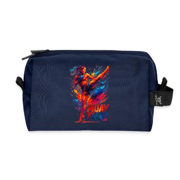 Muay Thai Kick : cadeau graphique abstrait pour boxeur - Trousse de toilette en tissu recyclé - marine - Devant