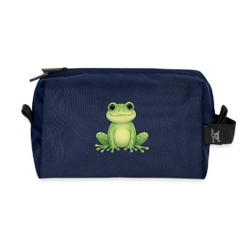 Green kawaii frog - Recycled Toiletry Zip Bag - navy - Front
