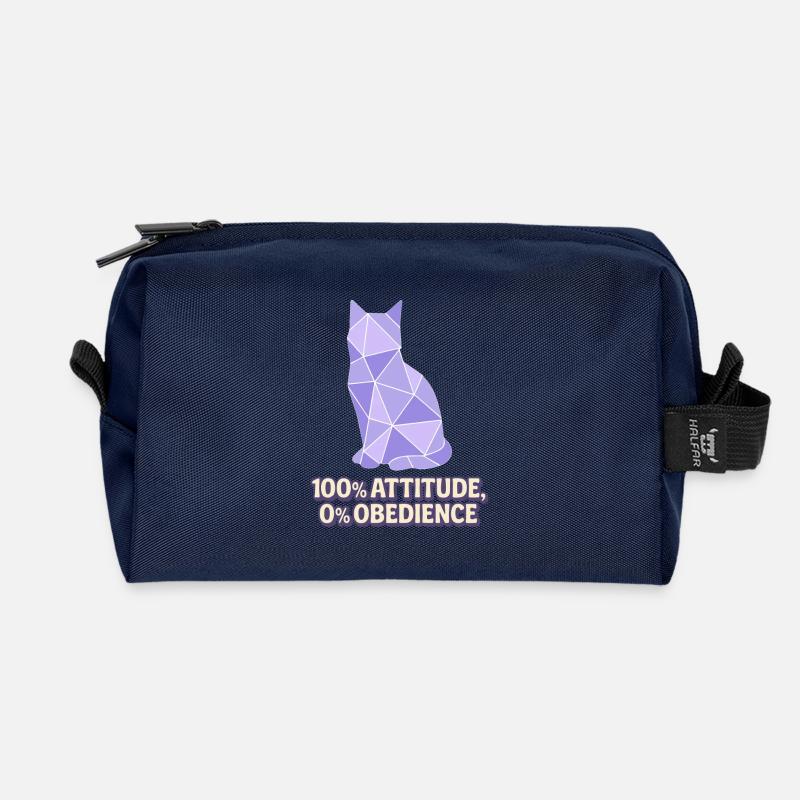 Geometric Cat – 100% Attitude - Recycled Toiletry Zip Bag - navy
