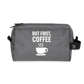 Kaffeesüchtiger Kaffee zuerst - Recycelte Kulturtasche - Anthrazit - Vorne