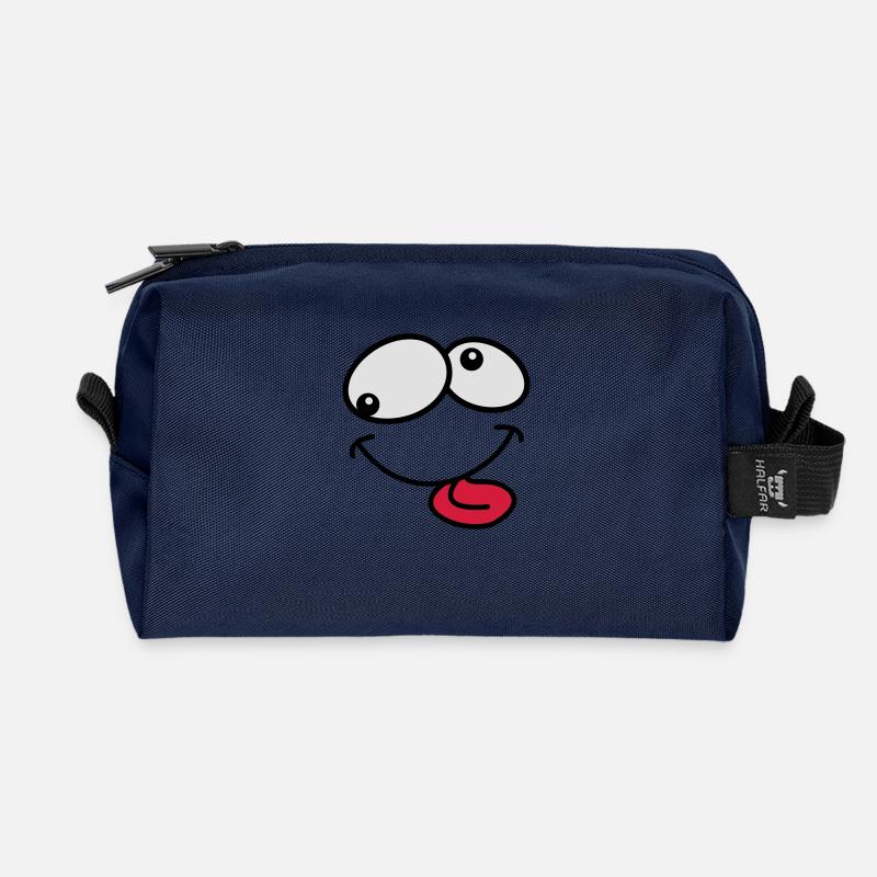 Stupide Crazy Grimace Comic Cartoon Face - Trousse de toilette en tissu recyclé - marine