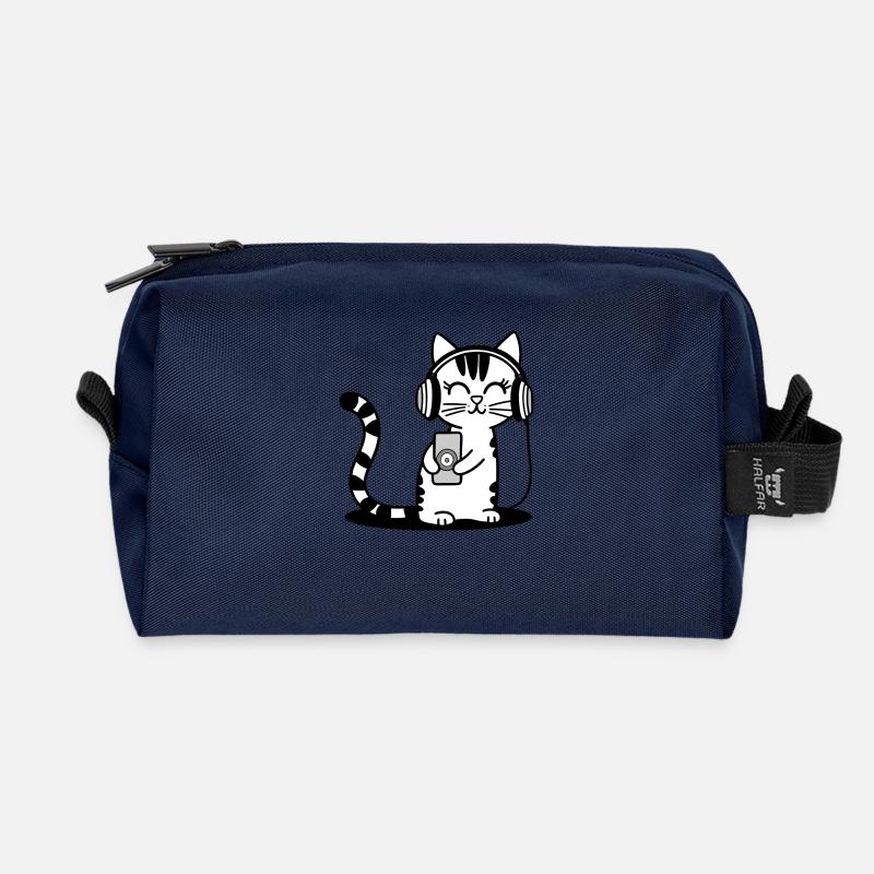 Süße Katze hört Musik Kopfhörer Kätzchen - Recycelte Kulturtasche - Navy