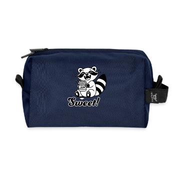 Cute Racoon eating Jam - "Sweet" Design - Recycled Toiletry Zip Bag - navy - Front