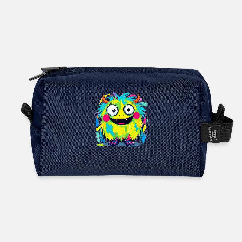 Bunte Monsterkunst - Niedlicher & verspielter Charakter - Recycelte Kulturtasche - Navy
