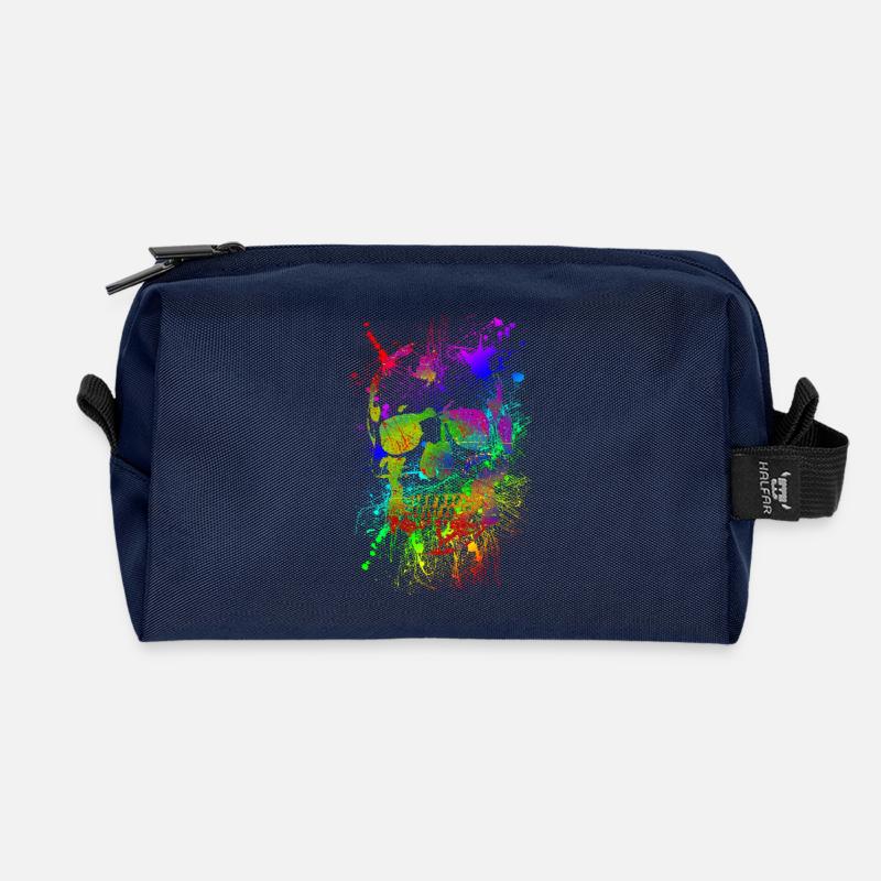 Schädel, Totenkopf, Kunst, Viele Farben, Gothic - Recycelte Kulturtasche - Navy