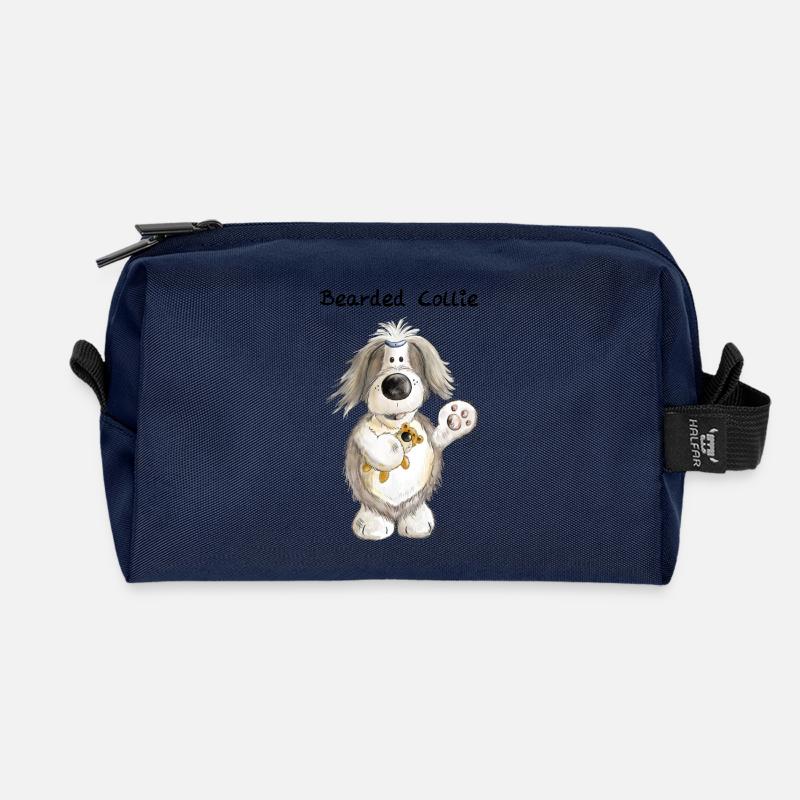 Bearded Collie mit Teddy - Recycelte Kulturtasche - Navy