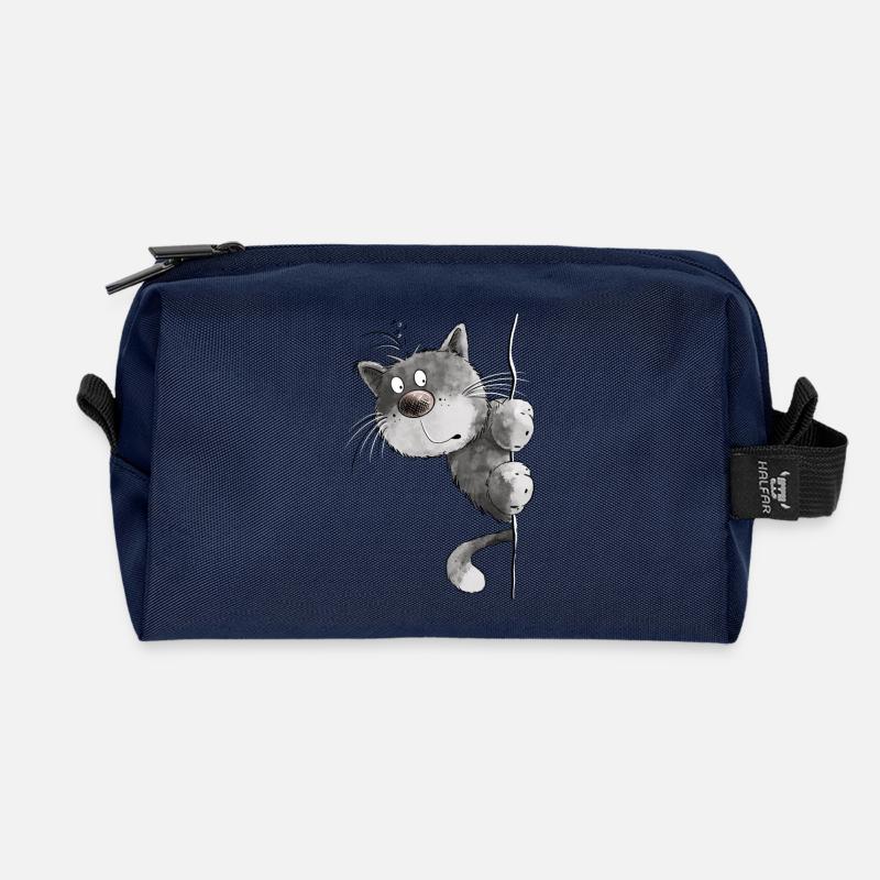 Happy Katze I Katzenfreunde Geschenk - Recycelte Kulturtasche - Navy