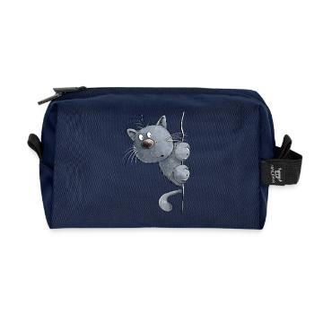 Blaue Katze I Katzenfreunde Geschenk - Recycelte Kulturtasche - Navy - Vorne