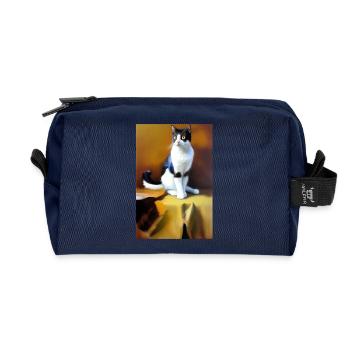 Cat Image - Recycled Toiletry Zip Bag - navy - Front