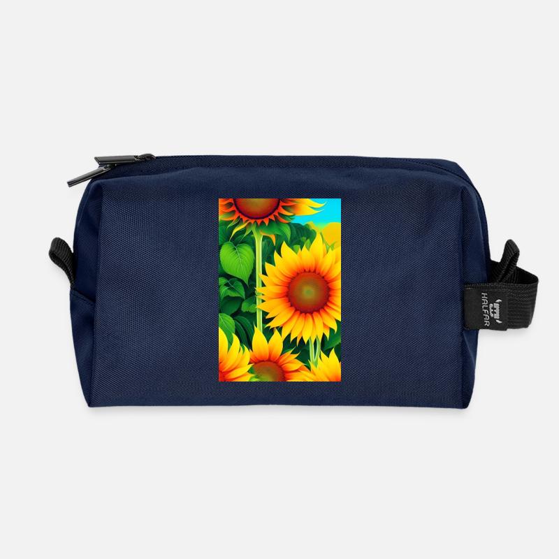 Sonnenblumen - Recycelte Kulturtasche - Navy