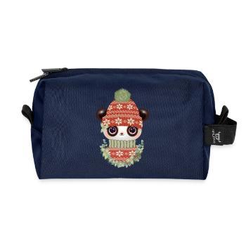 cute panda with sweater, bobble hat & wreath - Recycled Toiletry Zip Bag - navy - Front