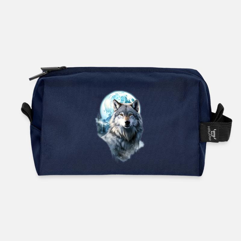 Wolf Mond Wald - Recycelte Kulturtasche - Navy