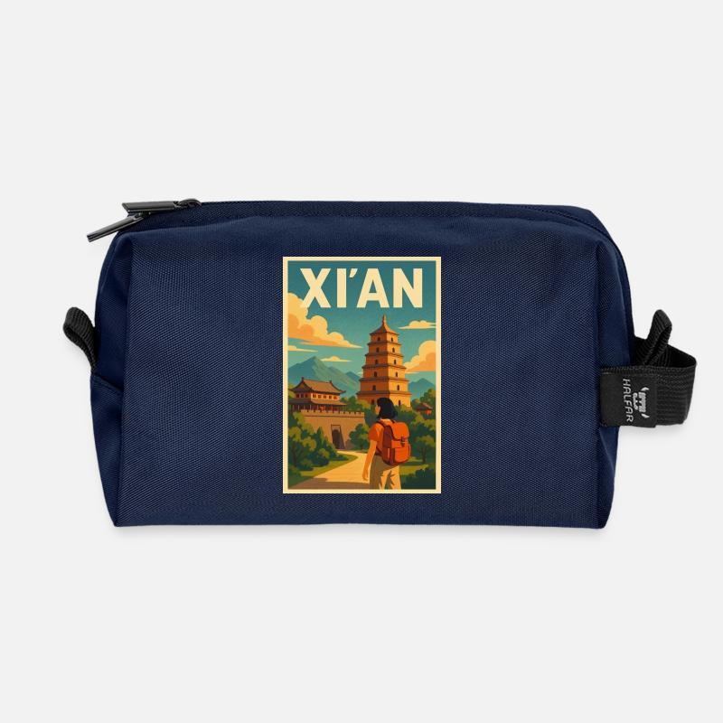 Xian Retro Poster Design - Recycelte Kulturtasche - Navy