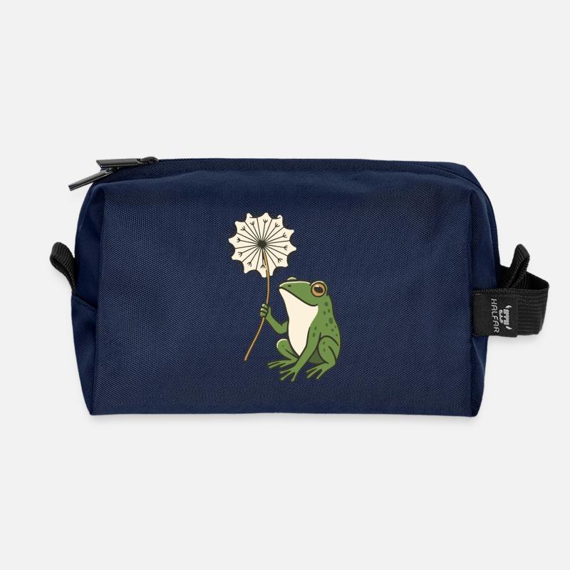 Frosch mit Pusteblume – Natur trifft Ruhe - Recycelte Kulturtasche - Navy