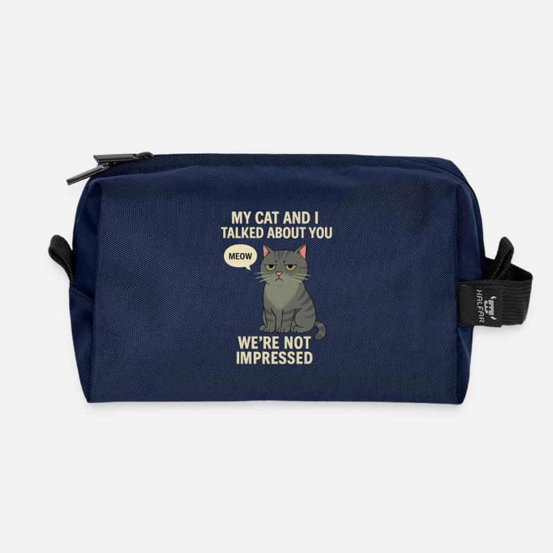 Meine Katze und ich Mürrische Katze mit humorvollem Text - Recycelte Kulturtasche - Navy