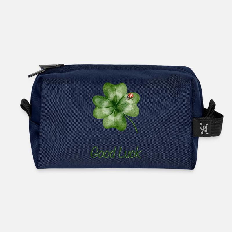 Good Luck – Kleeblatt mit Marienkäfer - Recycelte Kulturtasche - Navy