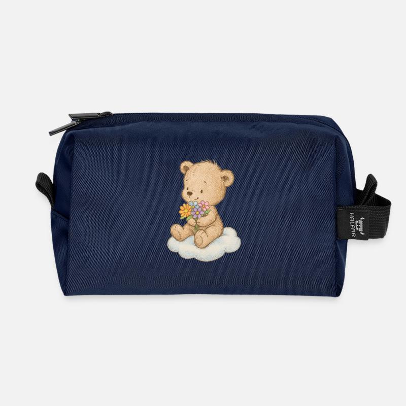 Ours en peluche mignon avec des fleurs - Trousse de toilette en tissu recyclé - marine