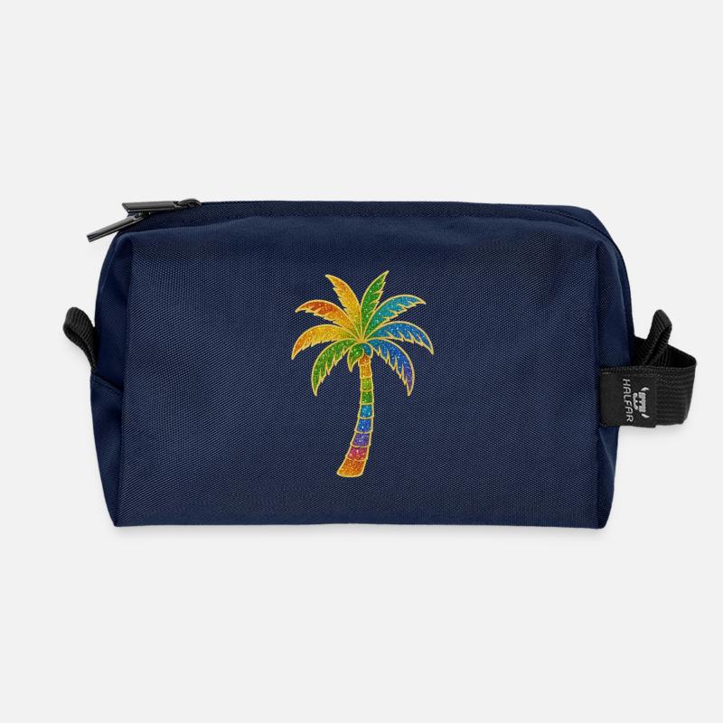 Bunter Regenbogen Palme - Recycelte Kulturtasche - Navy