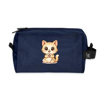 Cute cat with heart hands - Recycled Toiletry Zip Bag - navy - Front