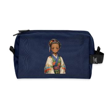 Ethnic girl in colorful kimono - Recycled Toiletry Zip Bag - navy - Front