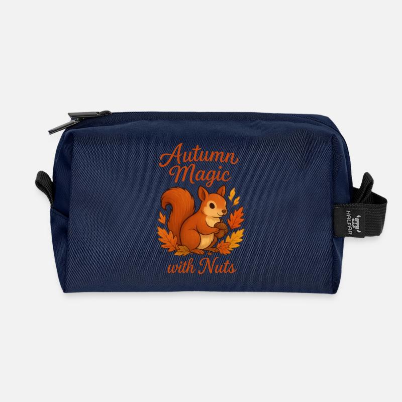  Herbstzauber mit Nüssen – Süßes Eichhörnchen - Recycelte Kulturtasche - Navy