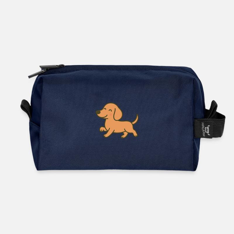 Fröhlicher Welpenlauf Cartoon-Design - Recycelte Kulturtasche - Navy