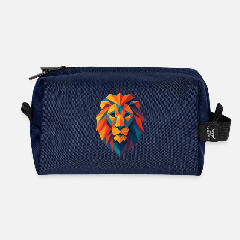 Lion | Lion Head Print - Recycled Toiletry Zip Bag - navy