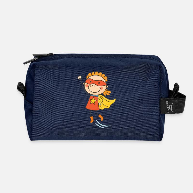 Fröhliches Kind Superheld Karikatur - Recycelte Kulturtasche - Navy