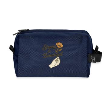 Strong & Beautiful - Empowerment Floral Motif - Recycled Toiletry Zip Bag - navy - Front