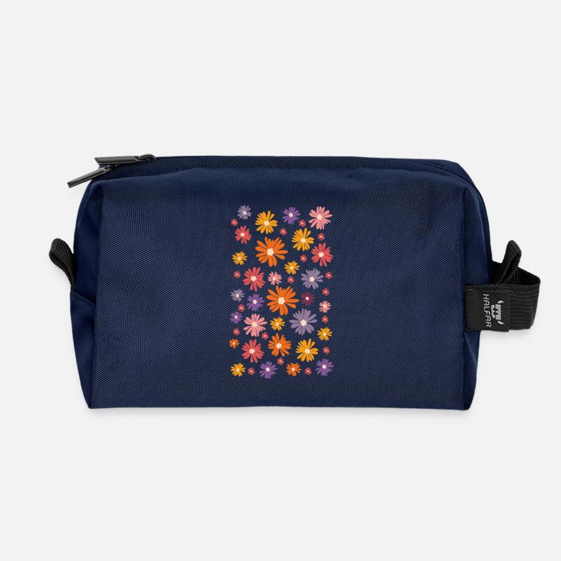 Buntes Blumenmeer - Gänseblümchen Daisy Margeriten - Recycelte Kulturtasche - Navy