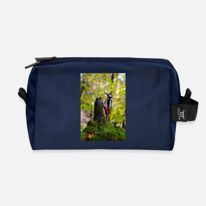 Pic sur bûche moussue - Trousse de toilette en tissu recyclé - marine