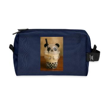 Panda Bubble Tea Cup Grafik - Recycelte Kulturtasche - Navy - Vorne