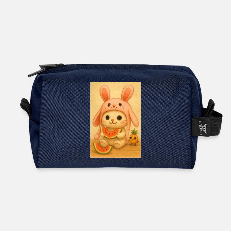 Watermelon Bunny in Pink Hat - Recycled Toiletry Zip Bag - navy