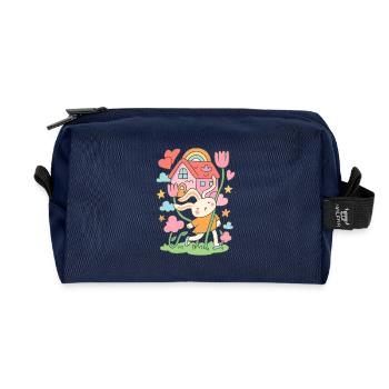 Pastellfarbenes Kaninchen-Puppenhaus in Blüte - Recycelte Kulturtasche - Navy - Vorne